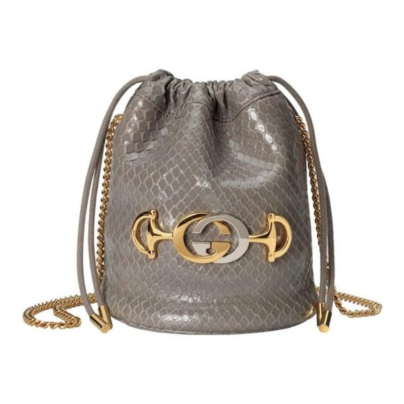 HOST PICK Gucci Snakeskin Zumi Mini Bucket Bag in Gray NEW WITH DUST BAG - Picture 1 of 6